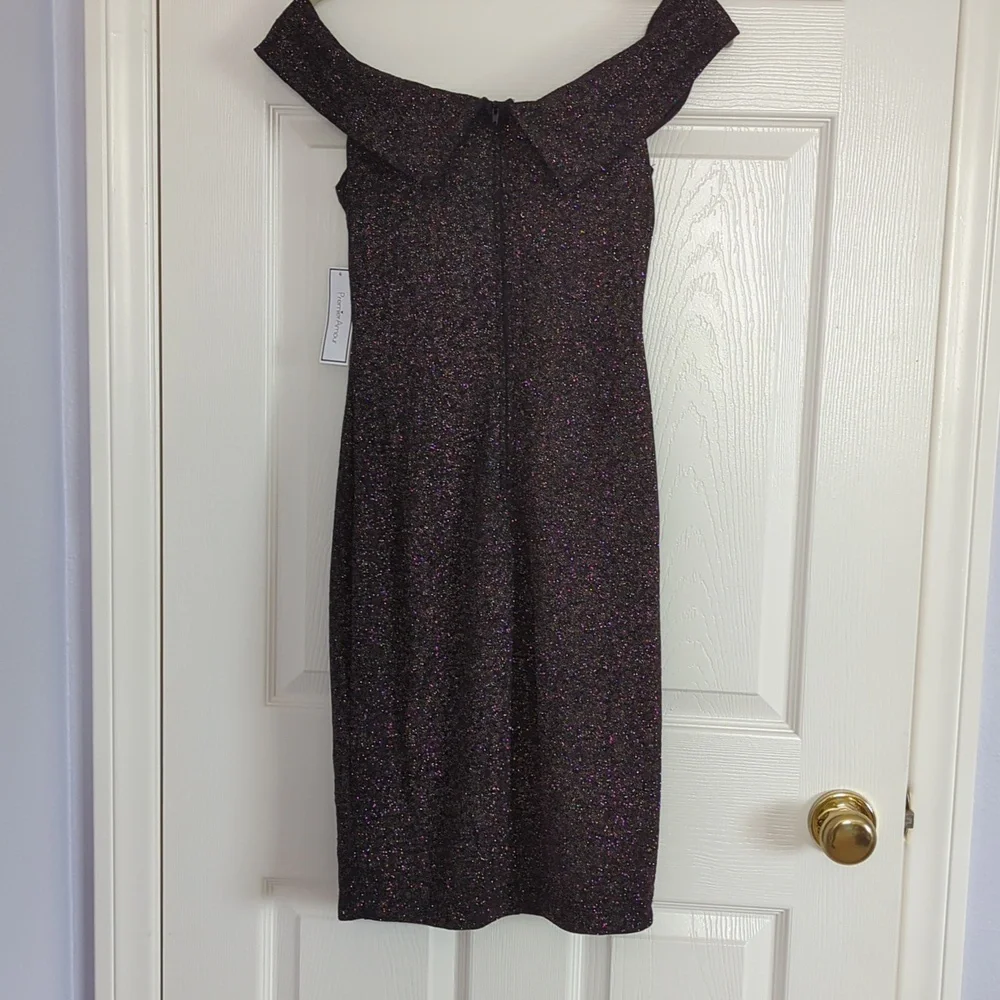 Premier Amour Black Blush Glitter Cocktail Dress Off The Shoulder Sz 4 - Picture 6 of 10